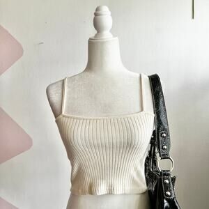 Brandy Melville Creme Ribbed Tank Top, Coquette Y2K Soft Girl Casual Small